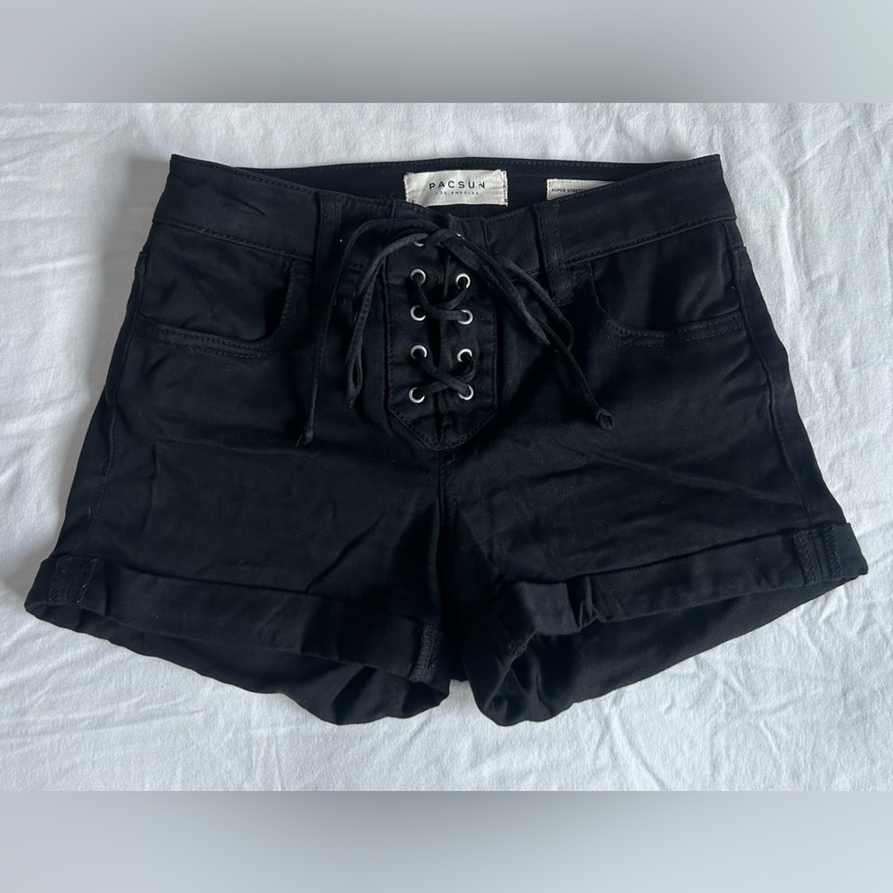 PacSun Super Stretch Shortie Black Lace Up Tie Front Size 23